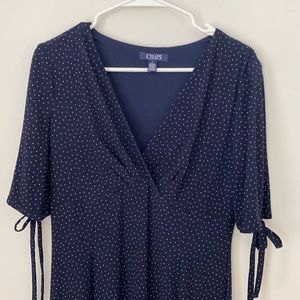 Chaps Navy Blue White Polka Dot Dress Size M